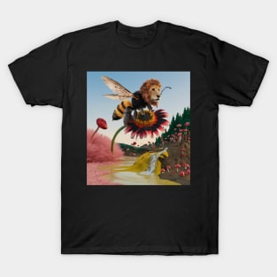 AI generated lion bee on daisy T-Shirt